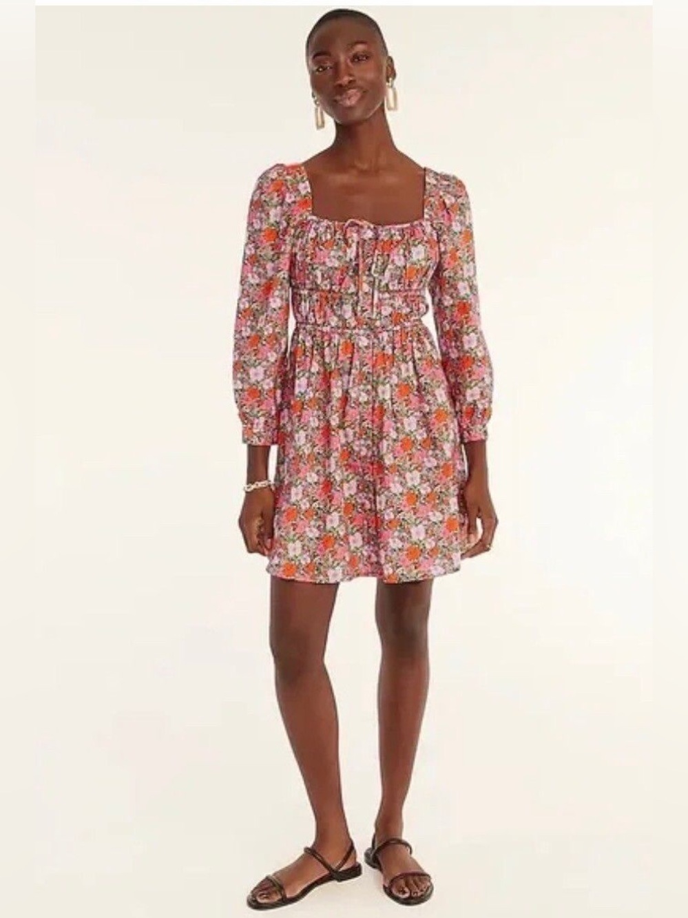 J.Crew Cinched Waist Organic Cotton Dress Liberty Meadow Song Puff Sleeve A line